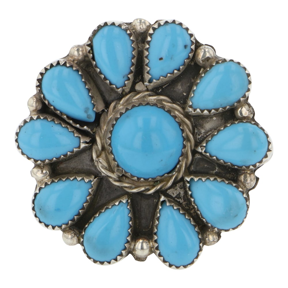 Vintage Navjao Kingman Turquoise Cluster Ring: Sterling Silver | Genuine Kingman Turquoise | Vintage Navjao Kingman Turquoise Cluster Ring | Navajo Native American Southwest Indian Jewelry | Good (no breaks or damages) | Approximate Weight: 10 Gra