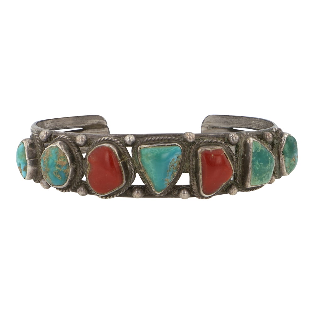 Vintage Navajo Turquoise & Coral Cuff Bracelet (1 of 3)