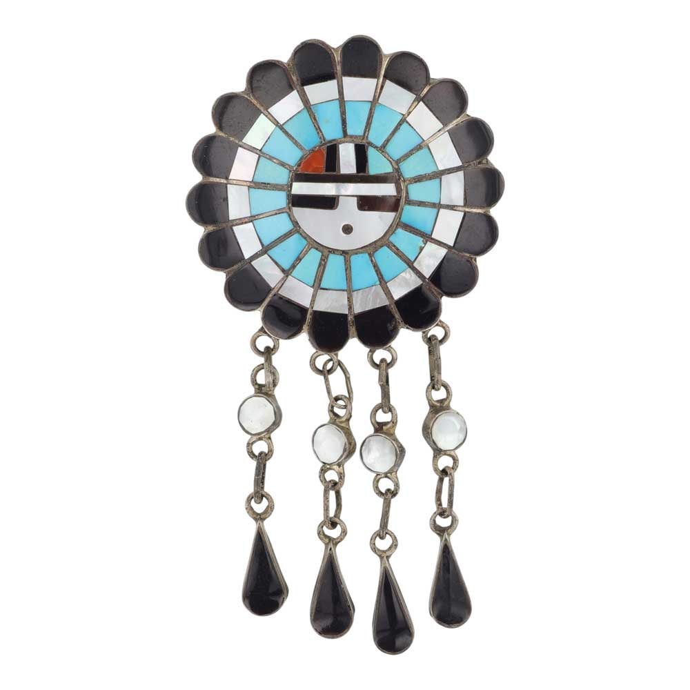 Jose & Dora Massie Zuni Turquoise Coral Acoma Jet & Mother of Pearl Inlay Pin / Pendant (1 of 2)