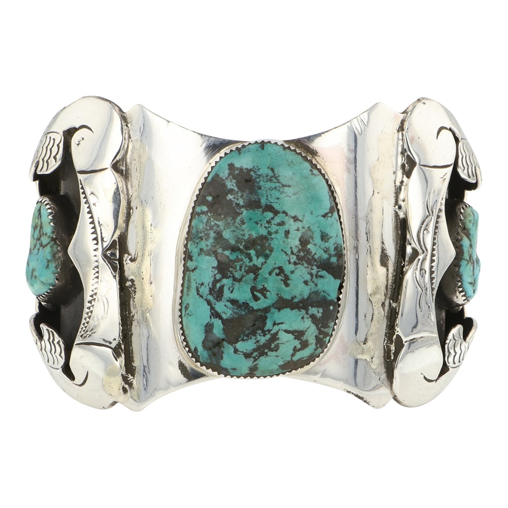 Navajo Nevada Turquoise & Coral Large Cuff Bracelet (1 of 4)