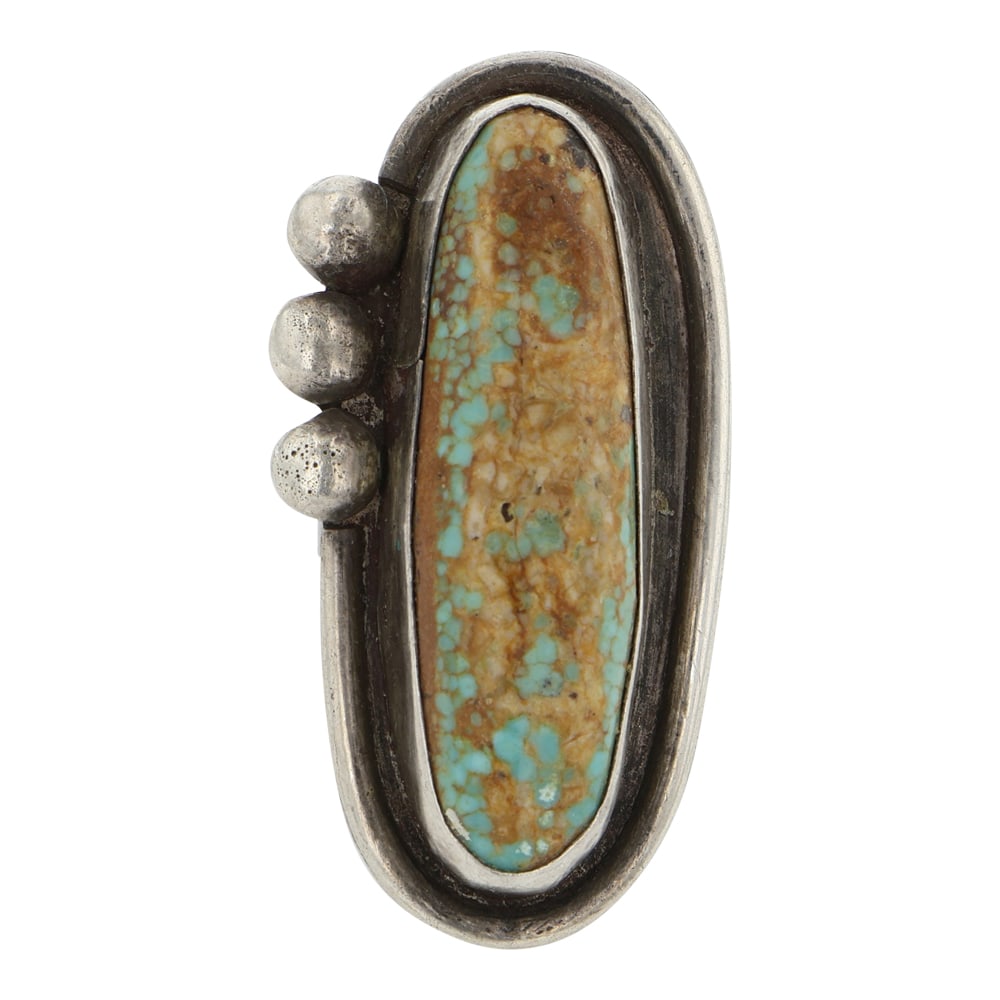 Vintage Navajo Royston Turquoise Long Oval Ring: Sterling Silver | Genuine Royston Turquoise | Vintage Navajo Royston Turquoise Long Oval Ring | Navajo Native American Southwest Indian Jewelry | Good (no breaks or damages) | Approximate Weight: 13 G