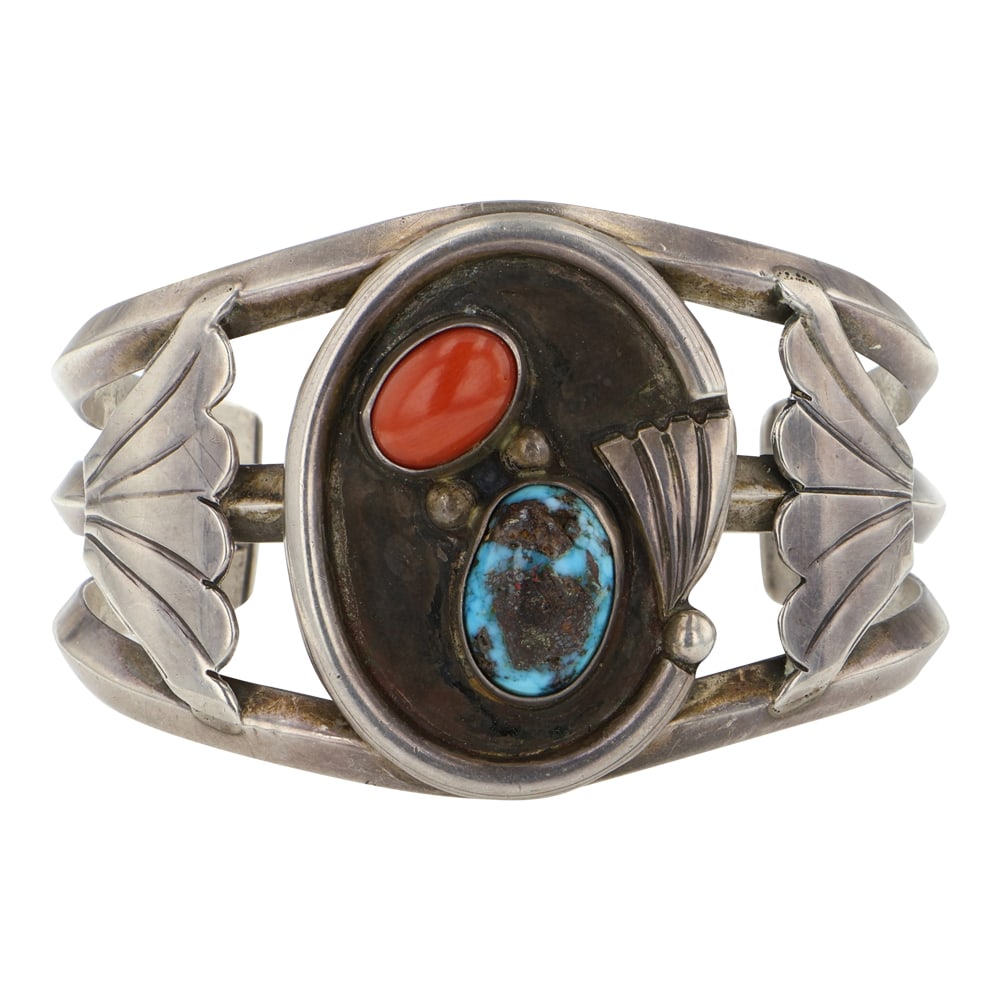 Vintage Navajo Mediterranean Coral & Persian Turquoise Bracelet (1 of 3)