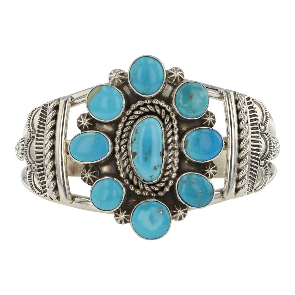 Art Platero Navajo Campitos Turquoise Cluster Bracelet (1 of 3)