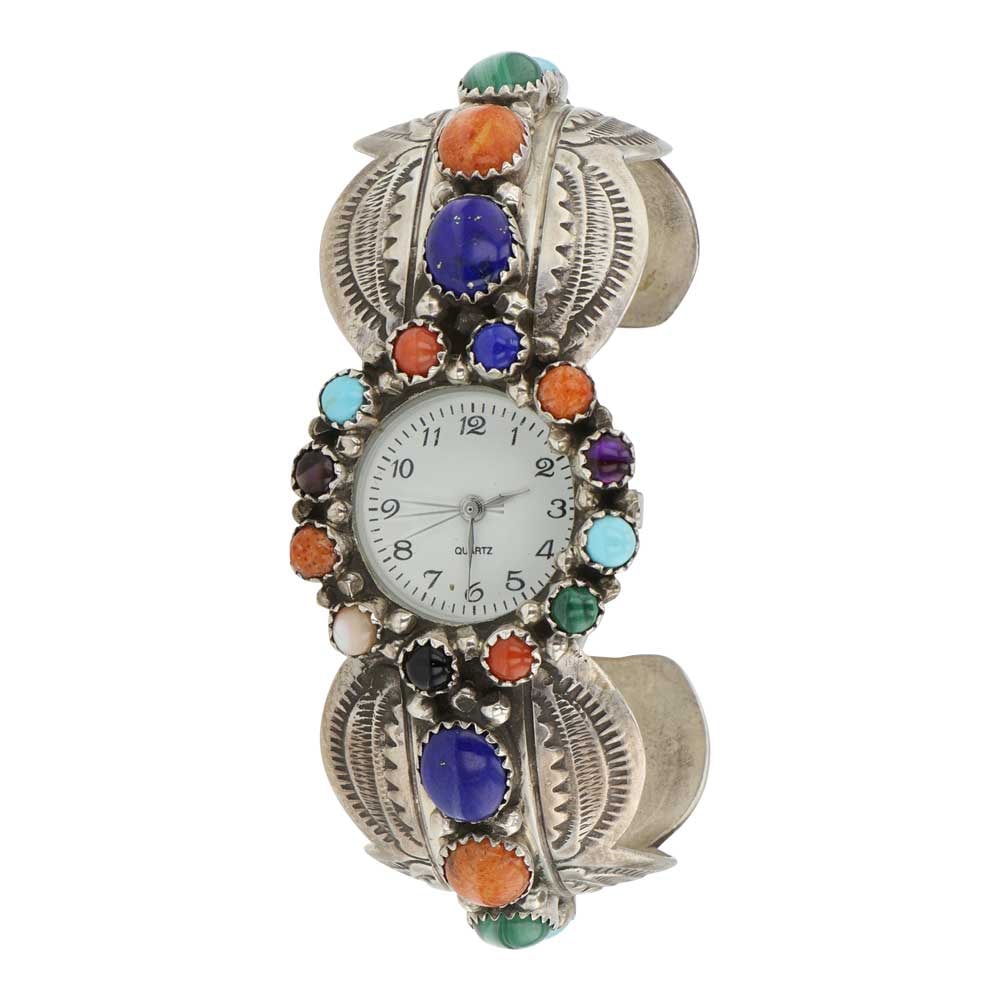 Navajo Turquoise Coral Lapis & Spiny Oyster Watch bracelet (1 of 3)