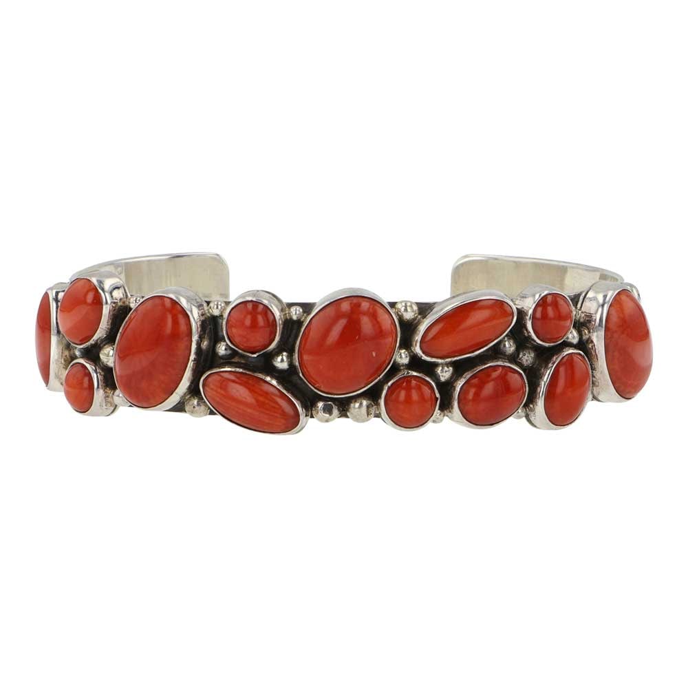 Gilbert Secatero Navjao Nakai Southwest Shop Mediterranean Coral Bubble Bracelet: Sterling Silver | Genuine Mediterranean Coral | Gilbert Secatero Navjao Nakai Southwest Shop Mediterranean Coral Bubble Bracelet | Navajo Native American Southwest Indian Jewelry | Good (no breaks or 