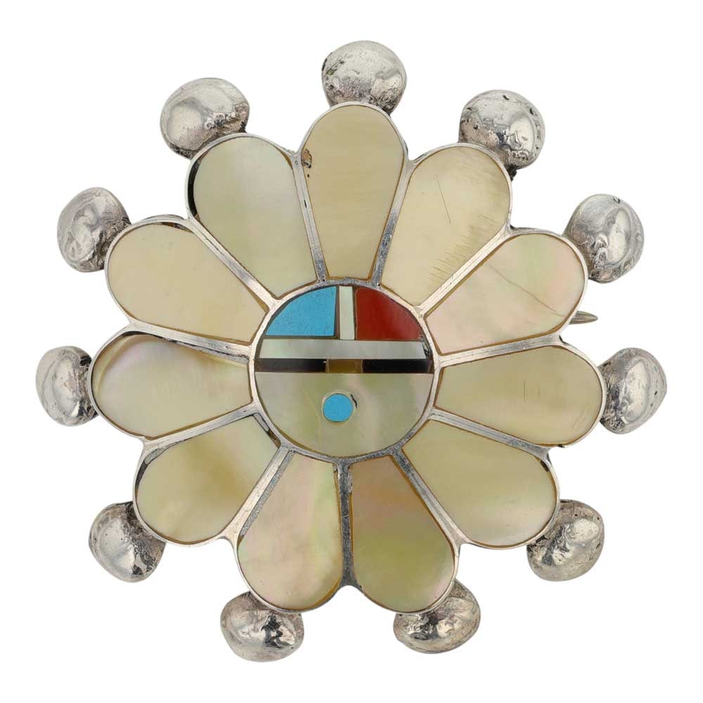 Zuni Turquoise Coral & Mussel Shell Inlay Pin / Pendant (1 of 2)