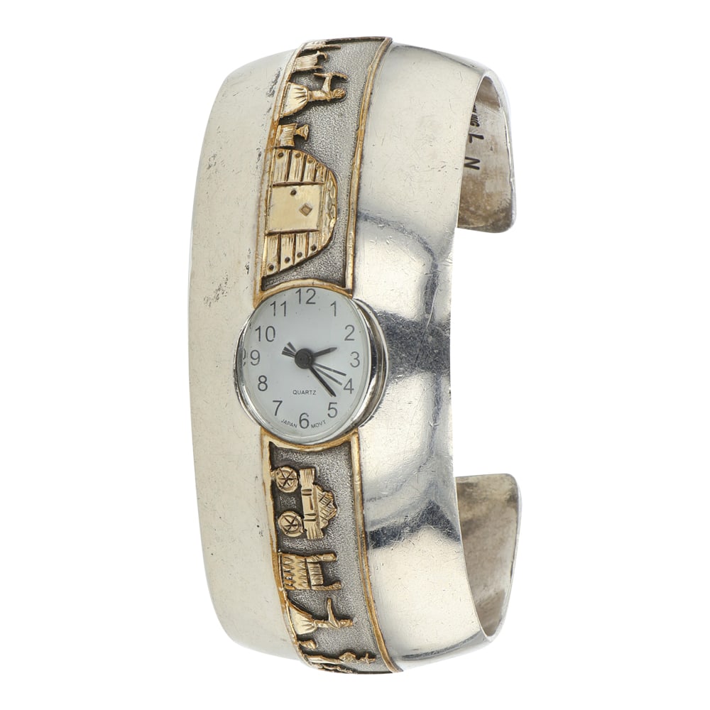 Navajo Sterling Silver & Gold Filled Story Teller Watch Bracelet (1 of 3)