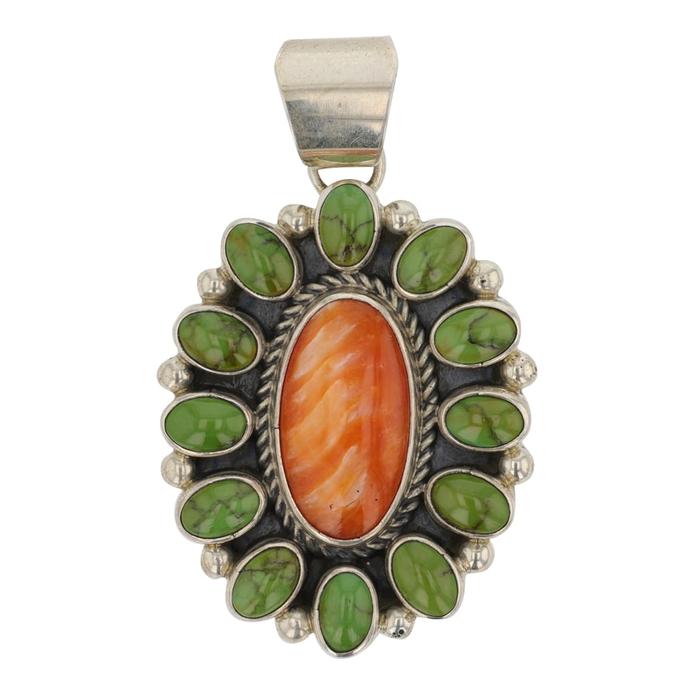 Albert Dawes Navajo Turquoise & Spiny Oyster Cluster Pendant (1 of 2)