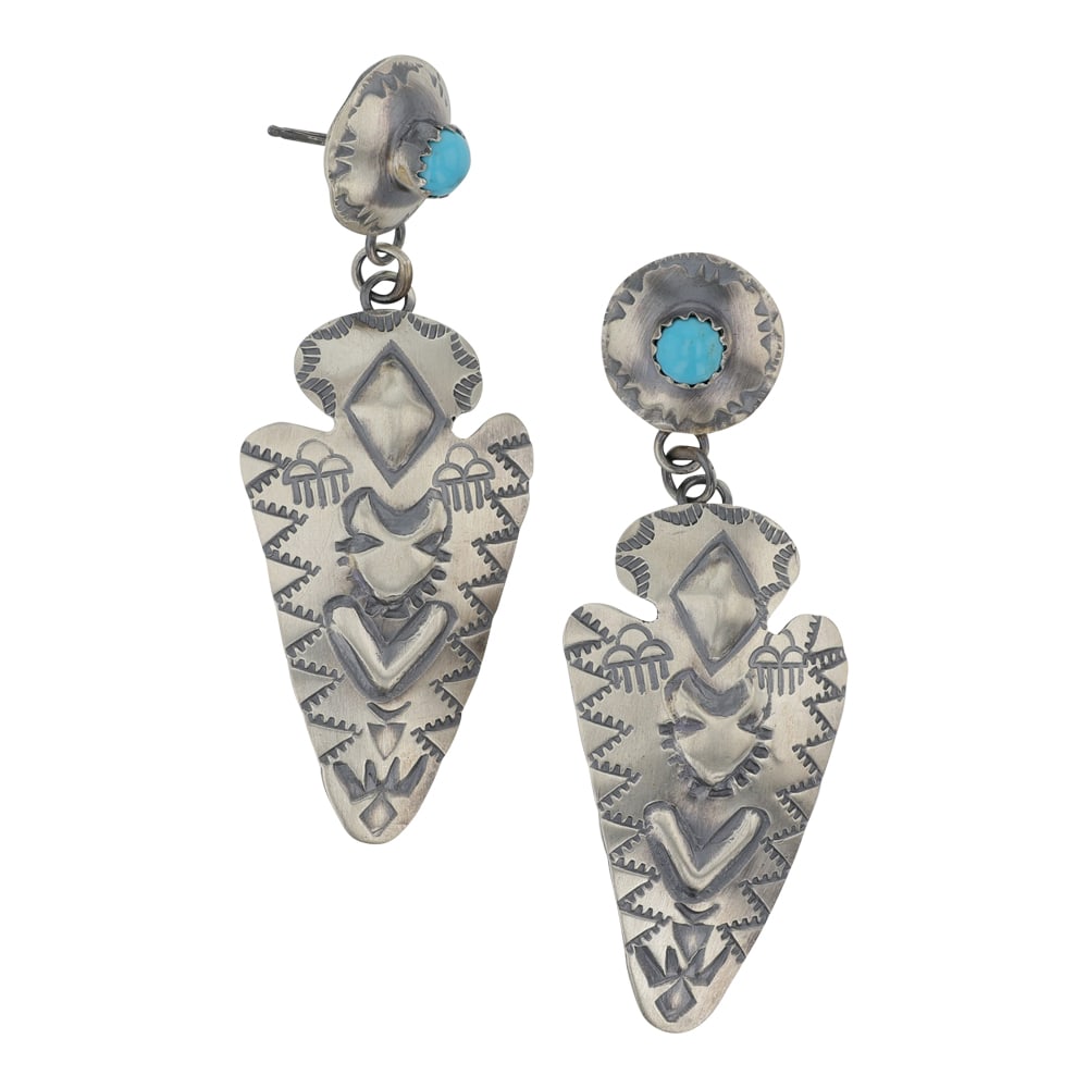 Timmy Yazzie Navajo Kingman Turquoise Arrowhead Earrings (1 of 2)