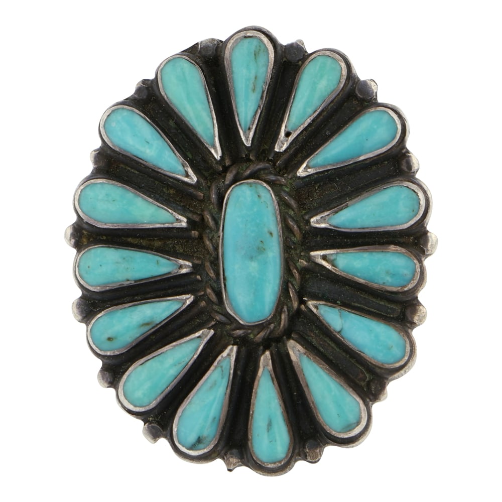 Vintage Navajo Turquoise Cluster Ring: Sterling Silver | Genuine Turquoise | Vintage Navajo Turquoise Cluster Ring | Navajo Native American Southwest Indian Jewelry | Good (no breaks or damages) | Approximate Weight: 12 Grams | Ring: 8 siz