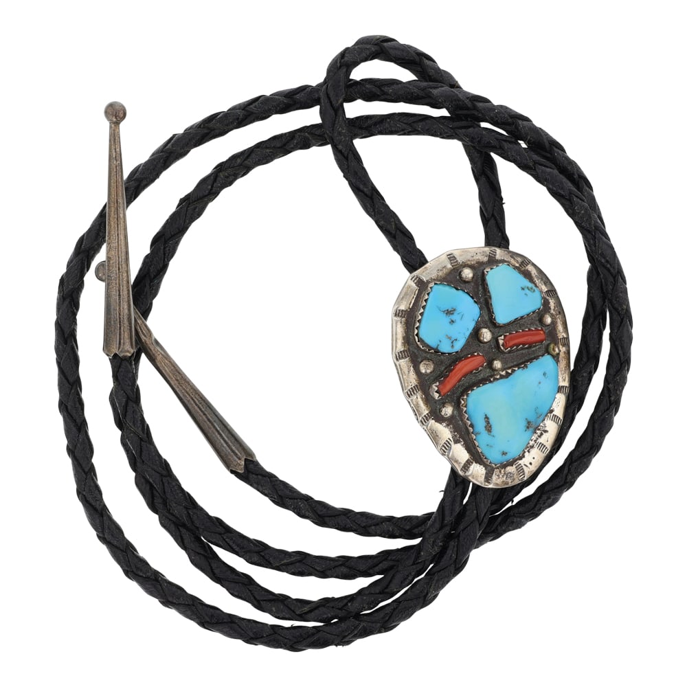 Navajo Turquoise & Coral Bolo Tie (1 of 3)