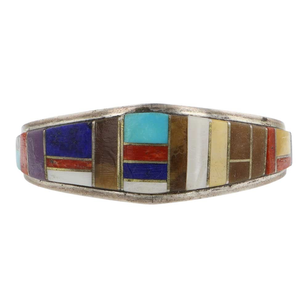 Navajo Turquoise Coral Lapis Mother of Peral Jasper Charoite & Shell Inlay Bracelet (1 of 4)