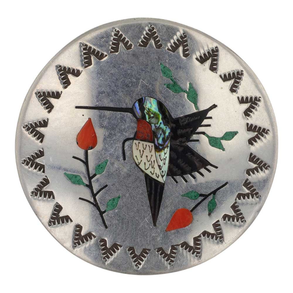 Ramond Boyd Zuni Turquoise Coral & Shell Inlay Hummingbird Pin / Pendant (1 of 2)