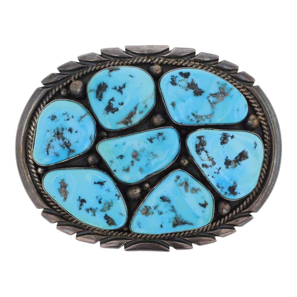 Mary Anne Spencer Navjao Sleeping Beauty Turquoise Belt Buckle: Sterling Silver | Genuine Sleeping Beauty Turquoise | Mary Anne Spencer Navjao Sleeping Beauty Turquoise Belt Buckle | Navajo Native American Southwest Indian Jewelry | Good (no breaks or damages) |