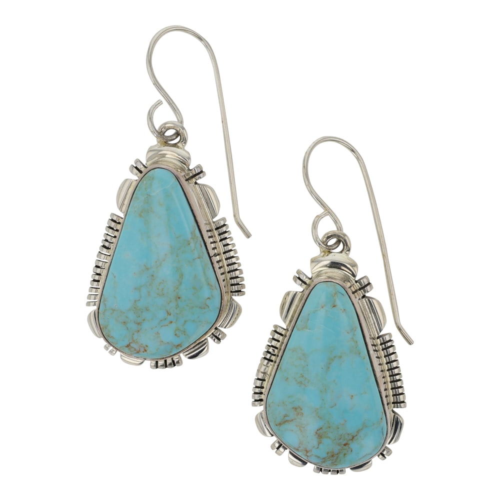 Jeff Francisco Navajo Campitos Turquoise Earrings: Sterling Silver | Genuine Campitos Turquoise | Jeff Francisco Navajo Campitos Turquoise Earrings | Navajo Native American Southwest Indian Jewelry | Good (no breaks or damages) | Approximate Weight: 1