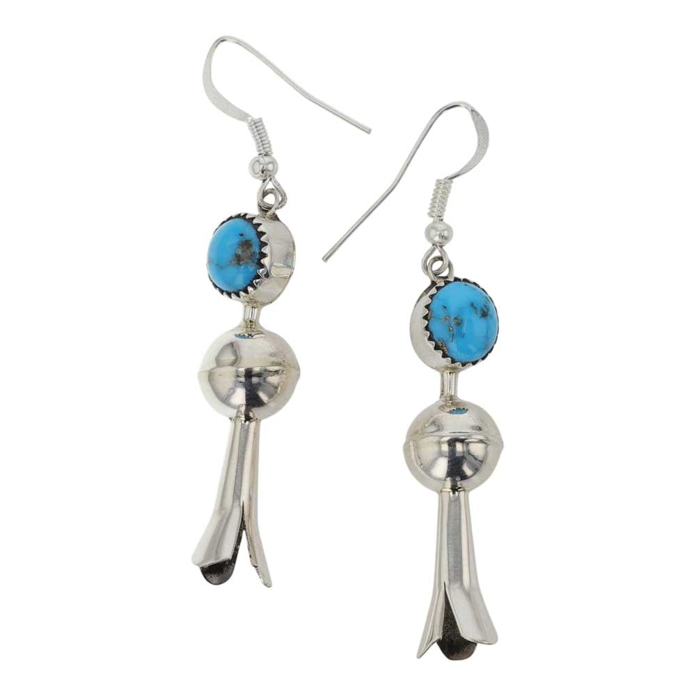 Navajo Kingman Turquoise Blossom Earrings: Sterling Silver | Genuine Kingman Turquoise | Navajo Kingman Turquoise Blossom Earrings | Navajo Native American Southwest Indian Jewelry | Good (no breaks or damages) | Approximate Weight: 6 Grams |