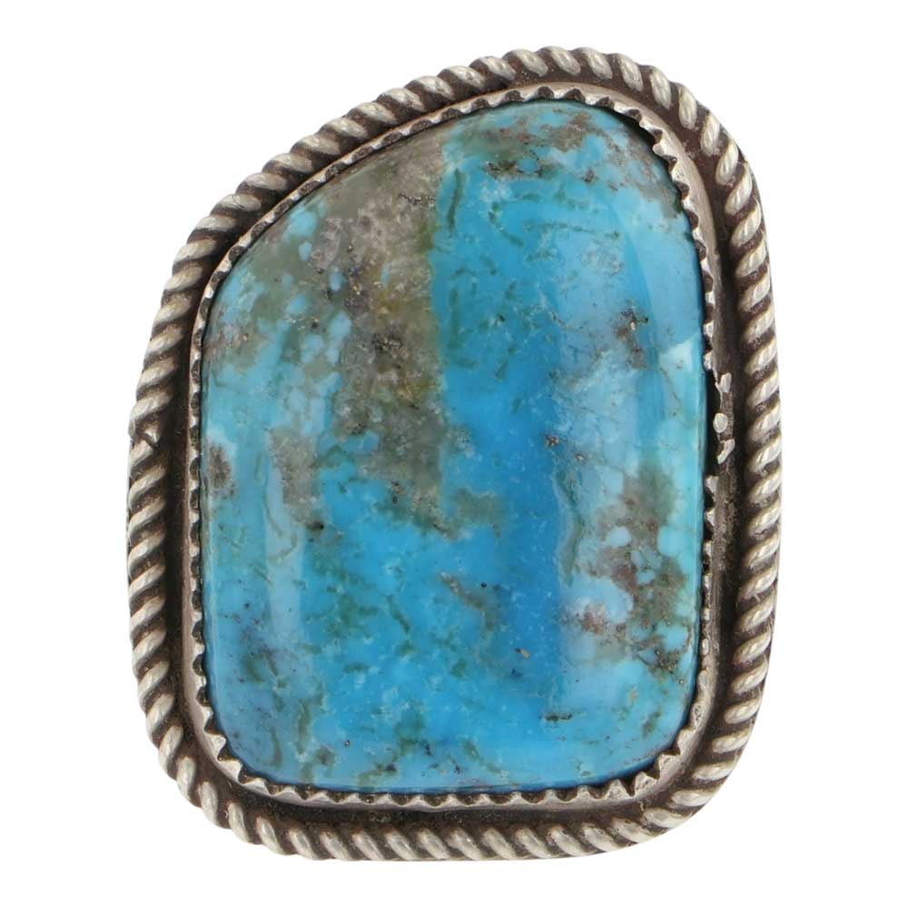 JP Paterson Navjao Campitos Turquoise Ring: Sterling Silver | Genuine Campitos Turquoise | JP Paterson Navjao Campitos Turquoise Ring | Navajo Native American Southwest Indian Jewelry | Good (no breaks or damages) | Approximate Weight: 13 Grams