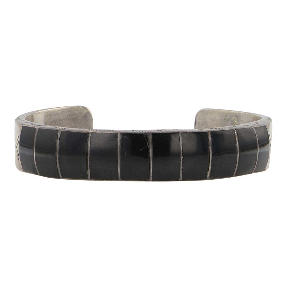 Vintage Navjao Acoma Jet Inlay Cuff Bracelet (1 of 3)