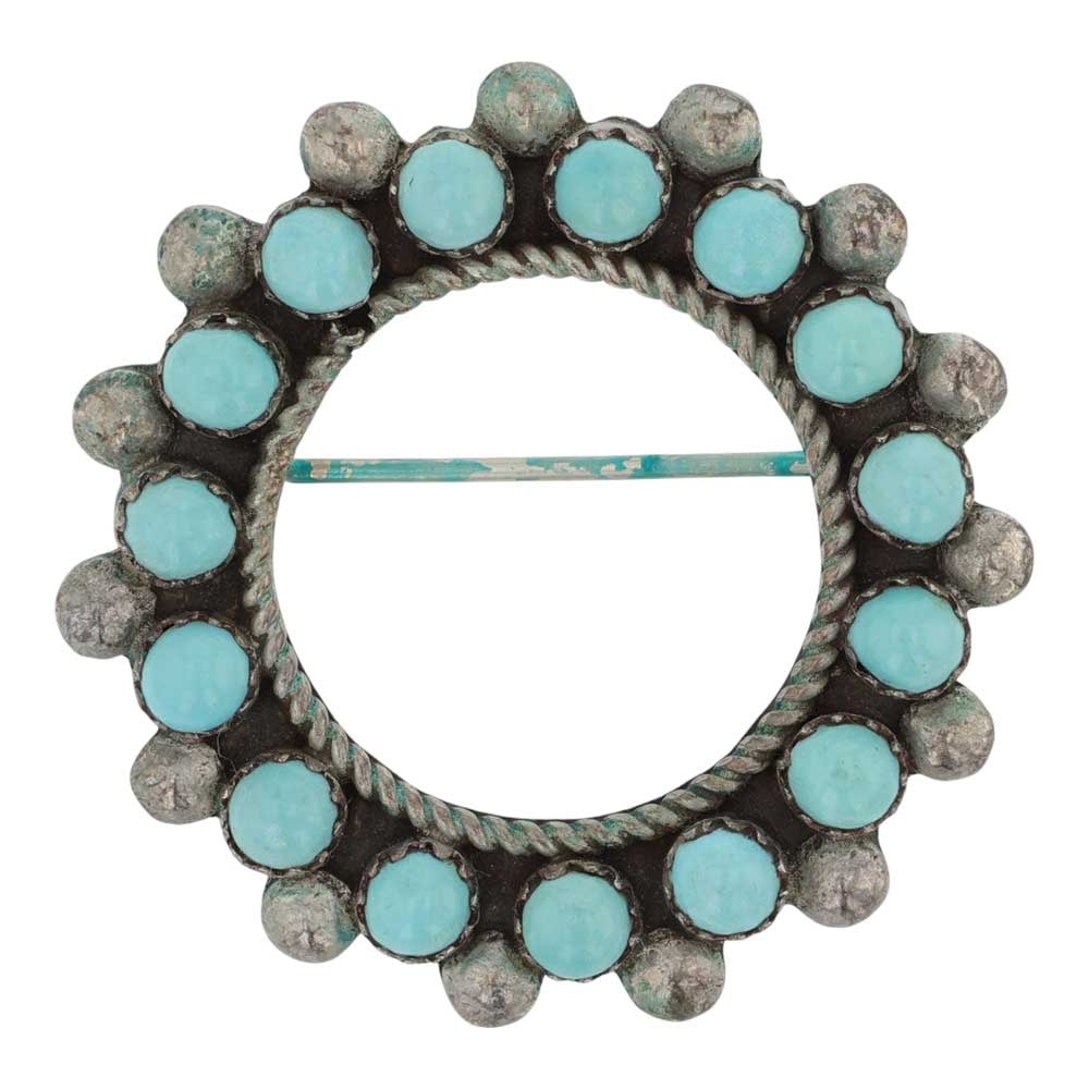 Vintage Zuin Turquoise Pin: Sterling Silver | Genuine Turquoise | Vintage Zuin Turquoise Pin | Zuni Native American Southwest Indian Jewelry | Good (no breaks or damages) | Approximate Weight: 8 Grams | Pin/pendant: 1.25" x 1.25