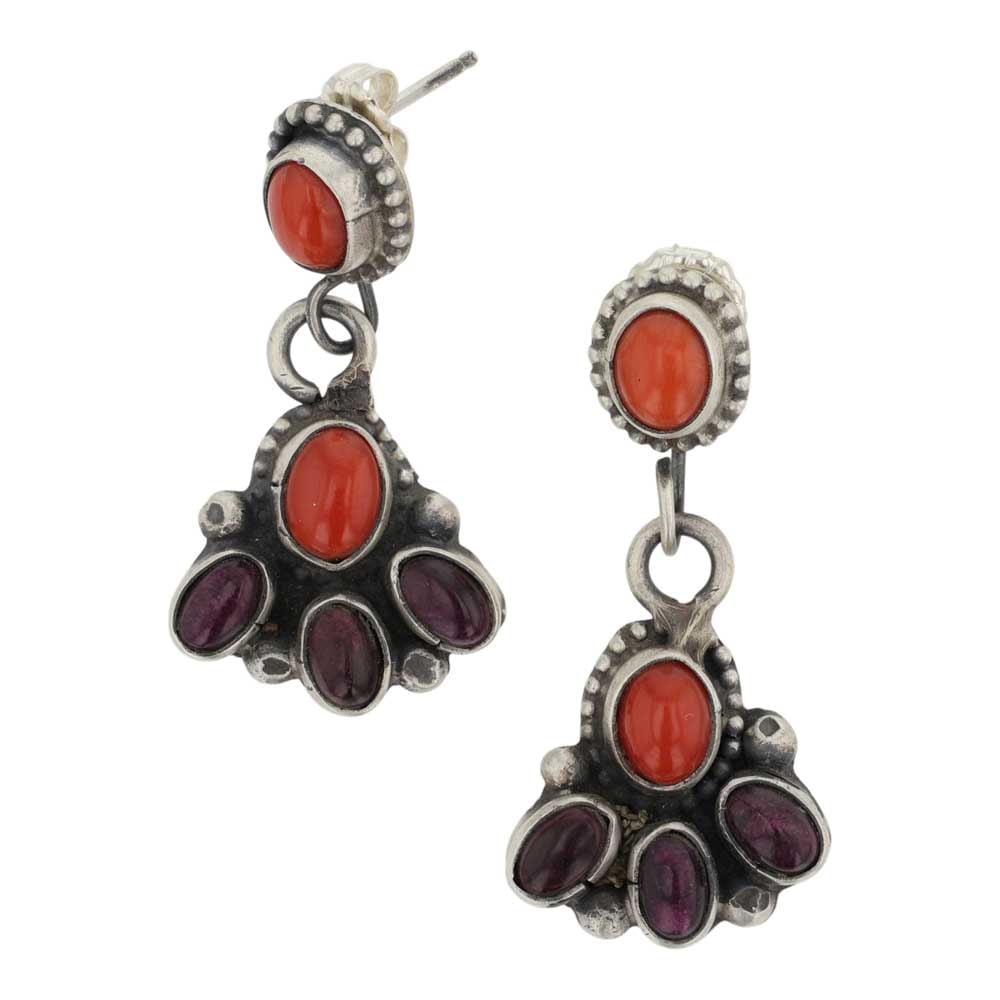Jaunita McDonald Navajo Spiny Oyster & Coral Earrings: Sterling Silver | Genuine Spiny Oyster & Coral | Jaunita McDonald Navajo Spiny Oyster & Coral Earrings | Navajo Native American Southwest Indian Jewelry | Good (no breaks or damages) | Approximate Wei