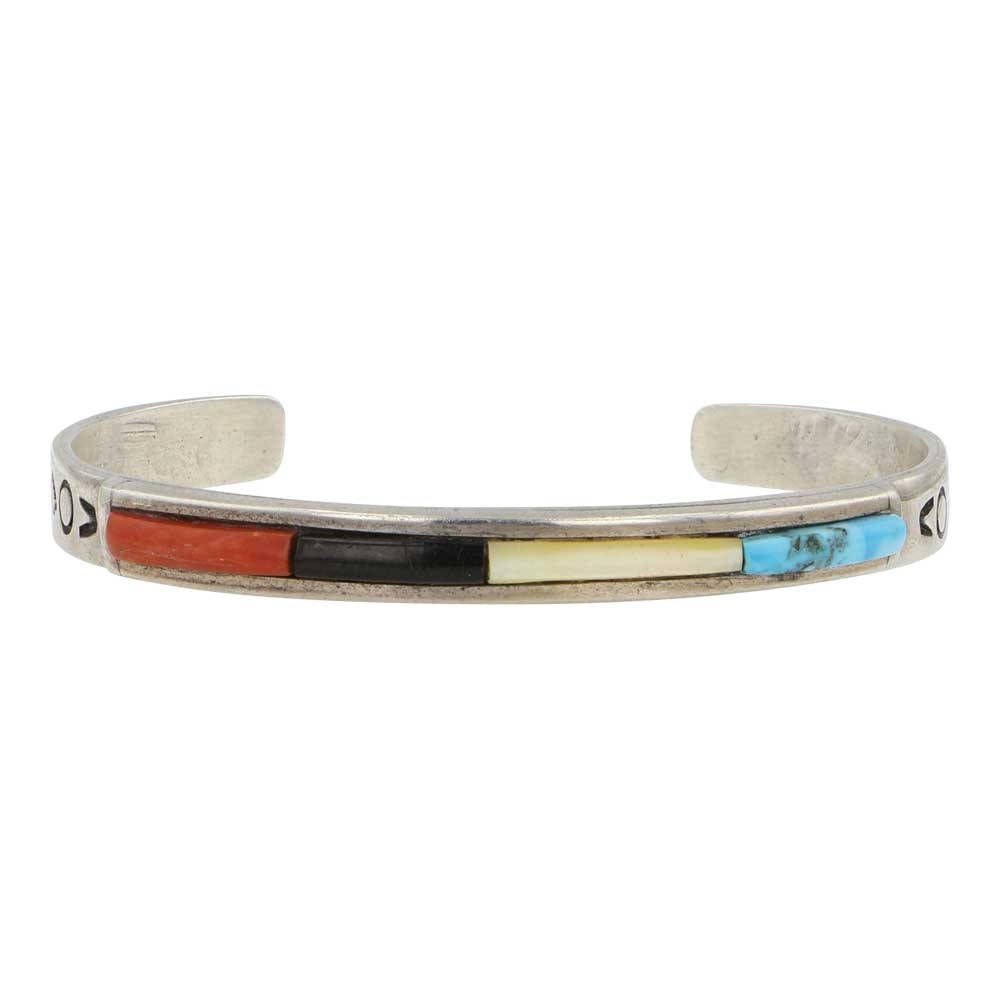 Zuni Turquoise Coral Acoma Jet & Shell Inlay bracelet (1 of 3)