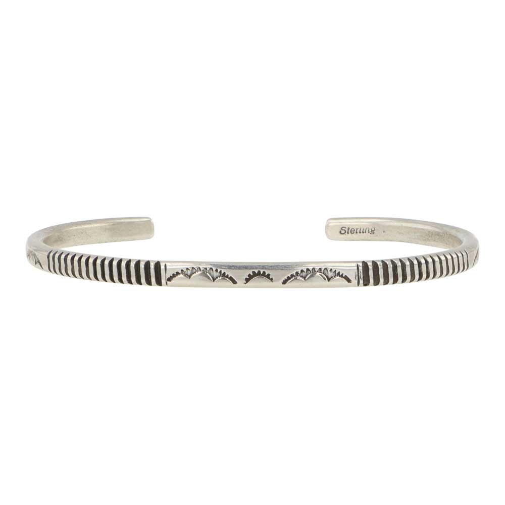 Navajo Stamp-Work Plain Silver Bracelet: Sterling Silver | | Navajo Stamp-Work Plain Silver Bracelet | Navajo Native American Southwest Indian Jewelry | Good (no breaks or damages) | Approximate Weight:?11 Grams | Bracelet: 5" inner, 1" gap,