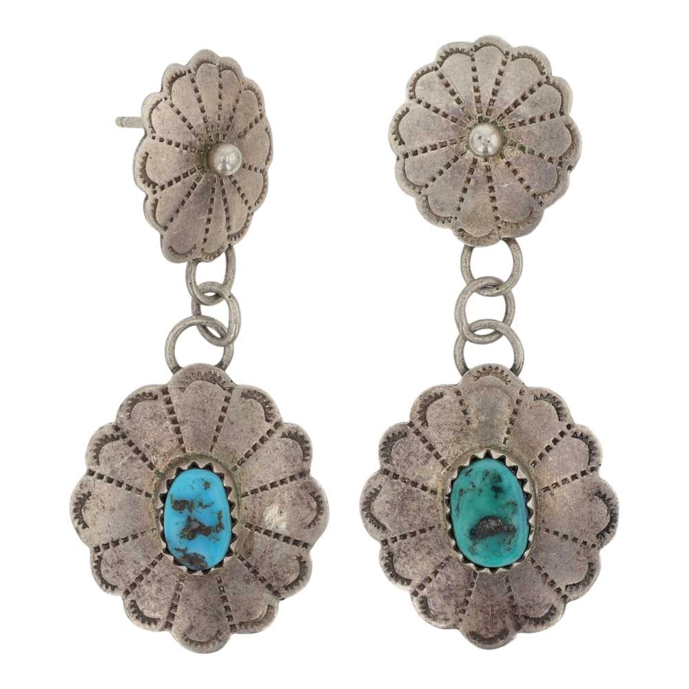 Navajo Kingman Turquoise Earrings: Sterling Silver | Genuine Kingman Turquoise | Navajo Kingman Turquoise Earrings | Navajo Native American Southwest Indian Jewelry | Good (no breaks or damages) | Approximate Weight:?6 Grams | Earrings