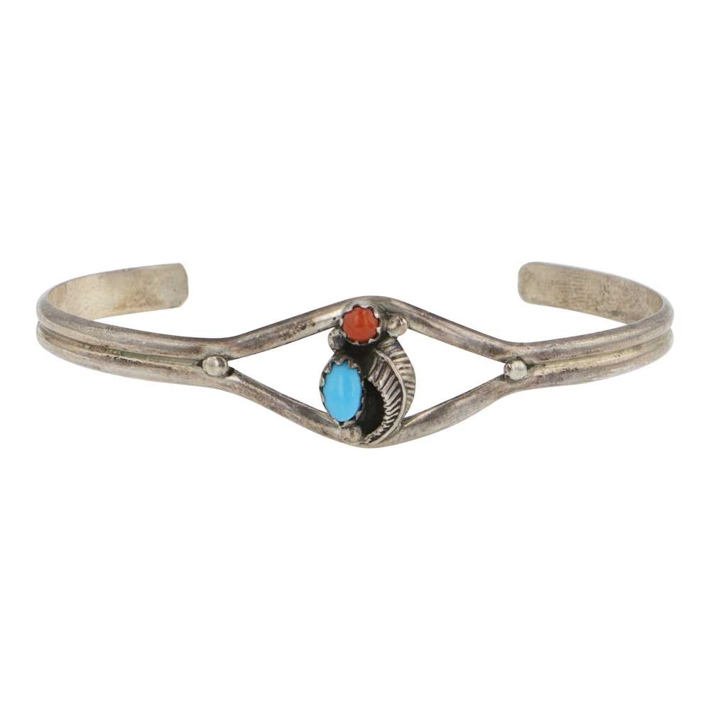 Navajo Turquoise & Coral Bracelet: Sterling Silver | Genuine Turquoise & Coral | Navajo Turquoise & Coral Bracelet | Navajo Native American Southwest Indian Jewelry | Good (no breaks or damages) | Approximate Weight:?5 Grams | Bracelet
