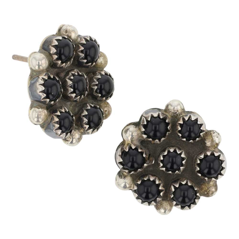 Navajo Black Onyx Cluster Earrings: Sterling Silver | Genuine Black Onyx | Navajo Black Onyx Cluster Earrings | Navajo Native American Southwest Indian Jewelry | Good (no breaks or damages) | Approximate Weight:?6 Grams | Earrings: .75"