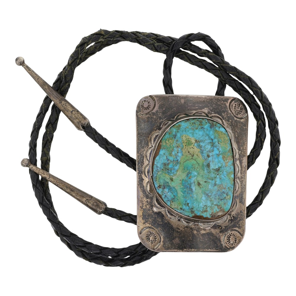 Vintage Navajo Nevada Turquoise Bolo Tie (1 of 3)