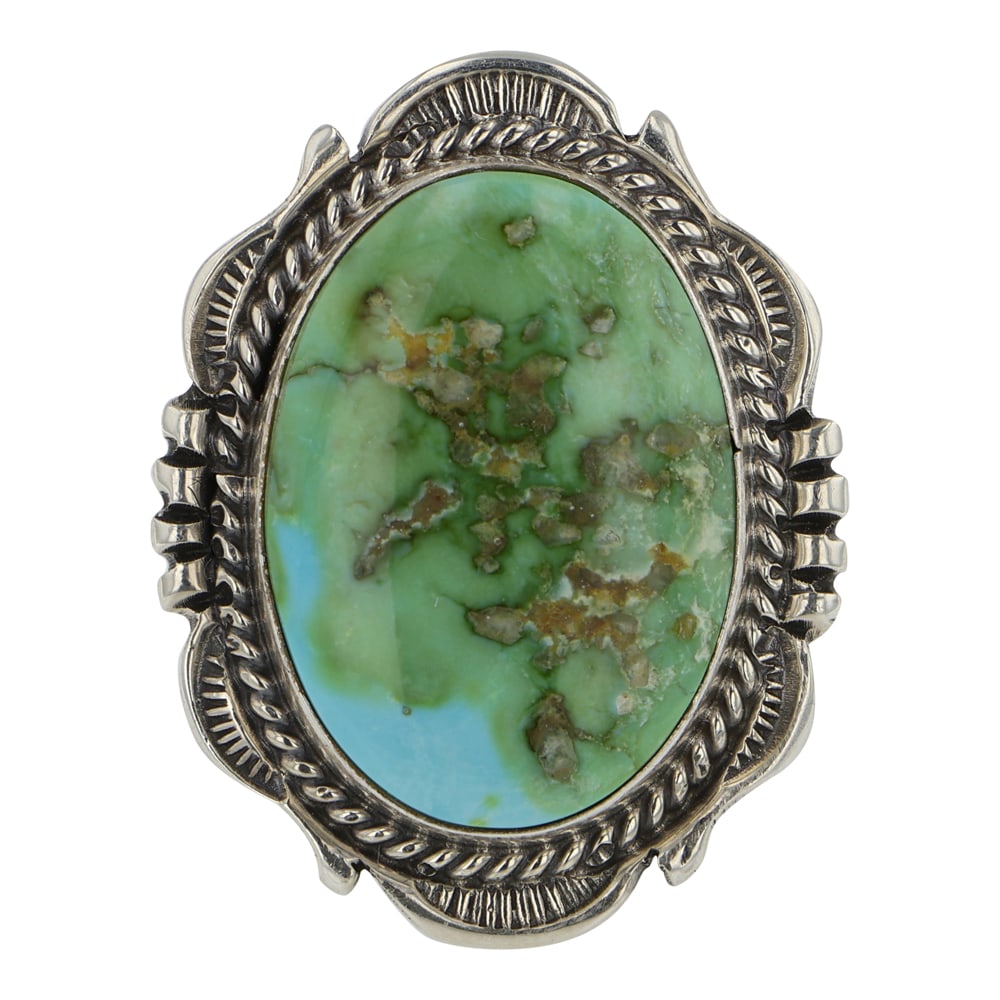 Will Dentdale Navajo Sonoran Gold Turquoise Rinng: Sterling Silver | Genuine Sonoran Gold Turquoise | Will Dentdale Navajo Sonoran Gold Turquoise Rinng | Navajo Native American Southwest Indian Jewelry | Good (no breaks or damages) | Approximate