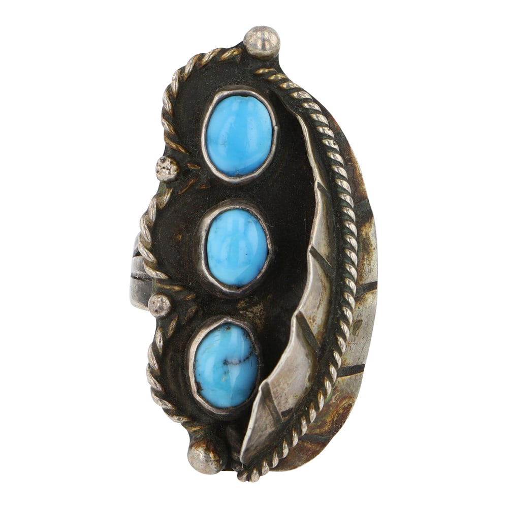 Vintage Navajo Kingman Turquoise Three Stone Ring (1 of 3)