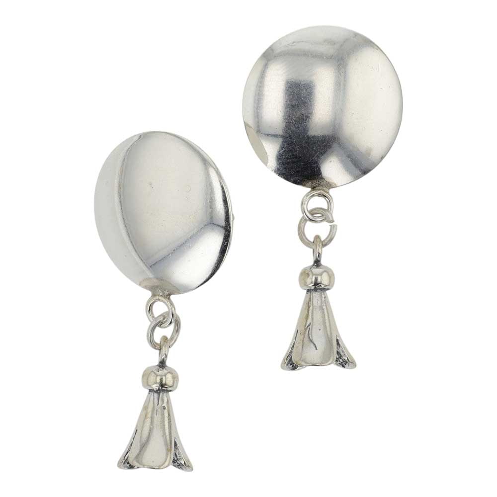 Navajo Plain Silver Blossom Earrings: Sterling Silver | | Navajo Plain Silver Blossom Earrings | Navajo Native American Southwest Indian Jewelry | Good (no breaks or damages) | Approximate Weight:?5 Grams | Earrings: 1.5" x .75" each |