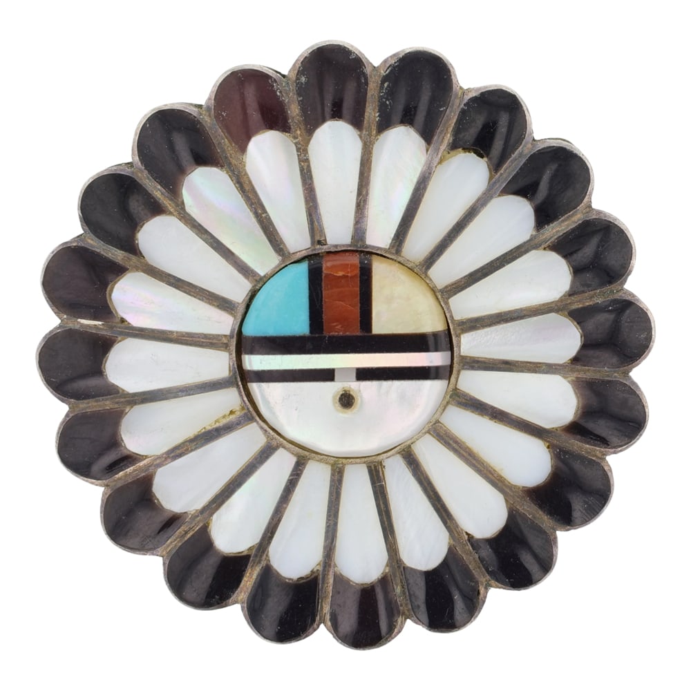 Vintage Zuni Truquosie Coral Acoma Jet & Mother of Pearl Inlay Pin / Pendant (1 of 2)