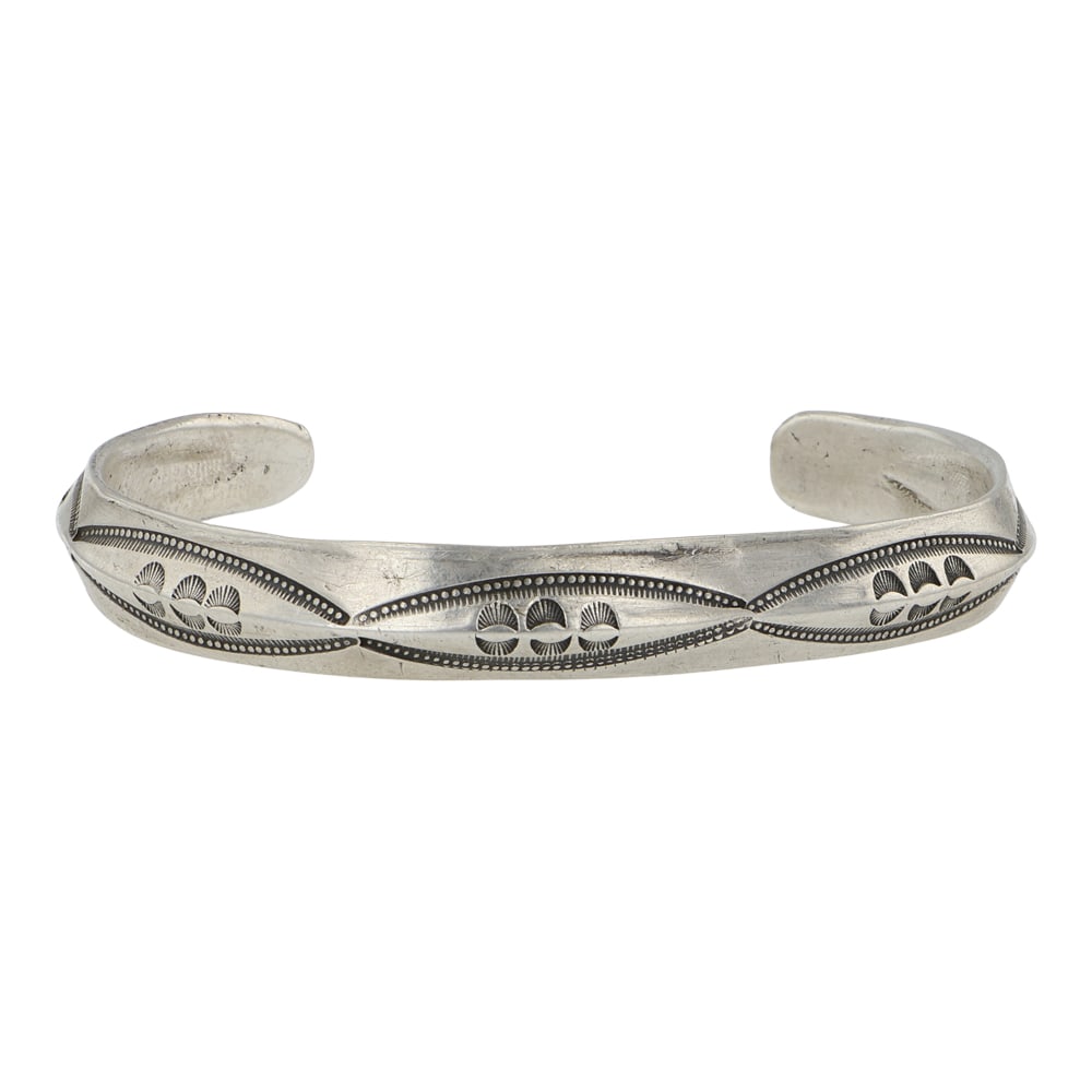 Vintage Navajo Triangle Wire Stamp-Work Cuff Bracelet: Sterling Silver | | Vintage Navajo Triangle Wire Stamp-Work Cuff Bracelet | Navajo Native American Southwest Indian Jewelry | Good (no breaks or damages) | Approximate Weight:?31 Grams | Bracelet: 5.2