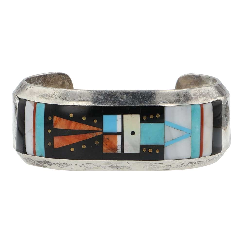 Zuni Turquoise Spiny Oyster Acoma Jet & Mother of Peral Inlay Cuff Bracelet (1 of 3)