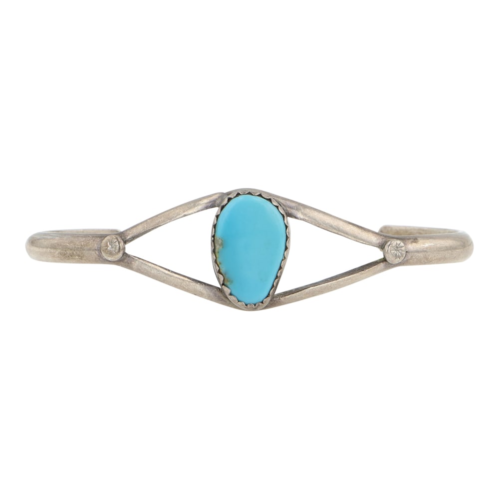 Navajo Campitos Turquoise Bracelet: Sterling Silver | Genuine Campitos Turquoise | Navajo Campitos Turquoise Bracelet | Navajo Native American Southwest Indian Jewelry | Good (no breaks or damages) | Approximate Weight:?10 Grams |