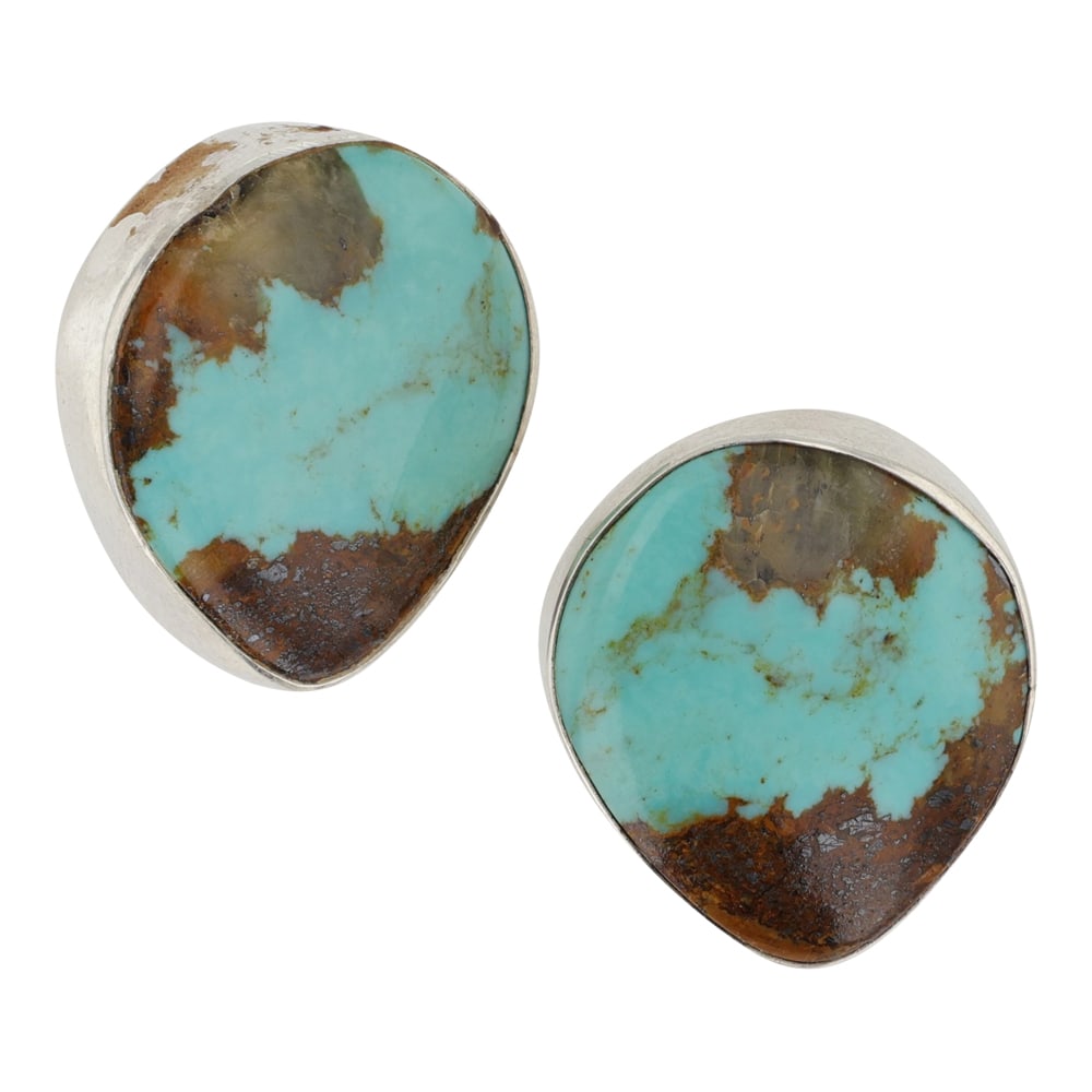 Navajo Nevada Turquoise Clip-on Earrings: Sterling Silver | Genuine Nevada Turquoise | Navajo Nevada Turquoise Clip-on Earrings | Navajo Native American Southwest Indian Jewelry | Good (no breaks or damages) | Approximate Weight:?12 Grams | E