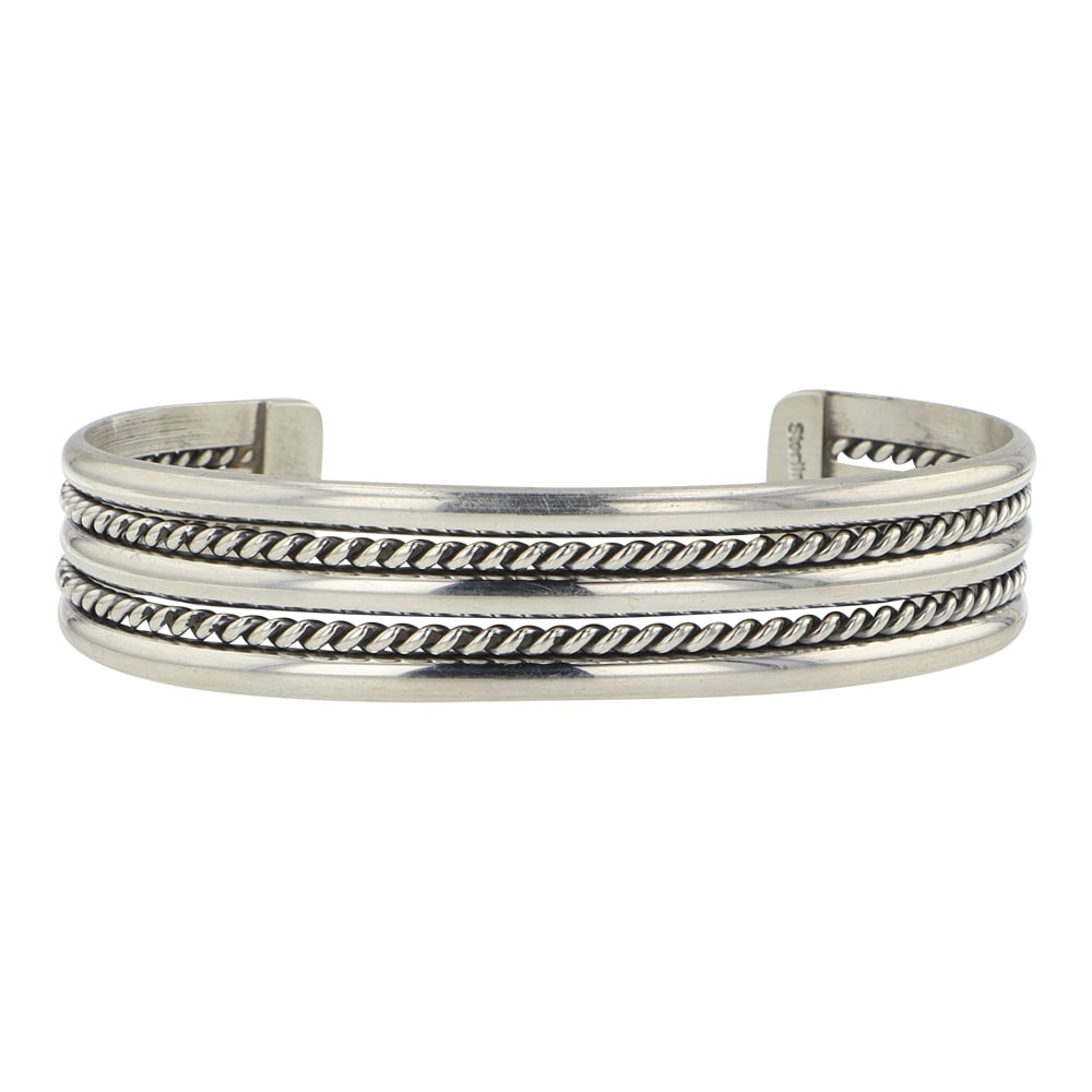 Navajo Plain Silver Twisted Wires & Half Round Cuff Bracelet (1 of 3)
