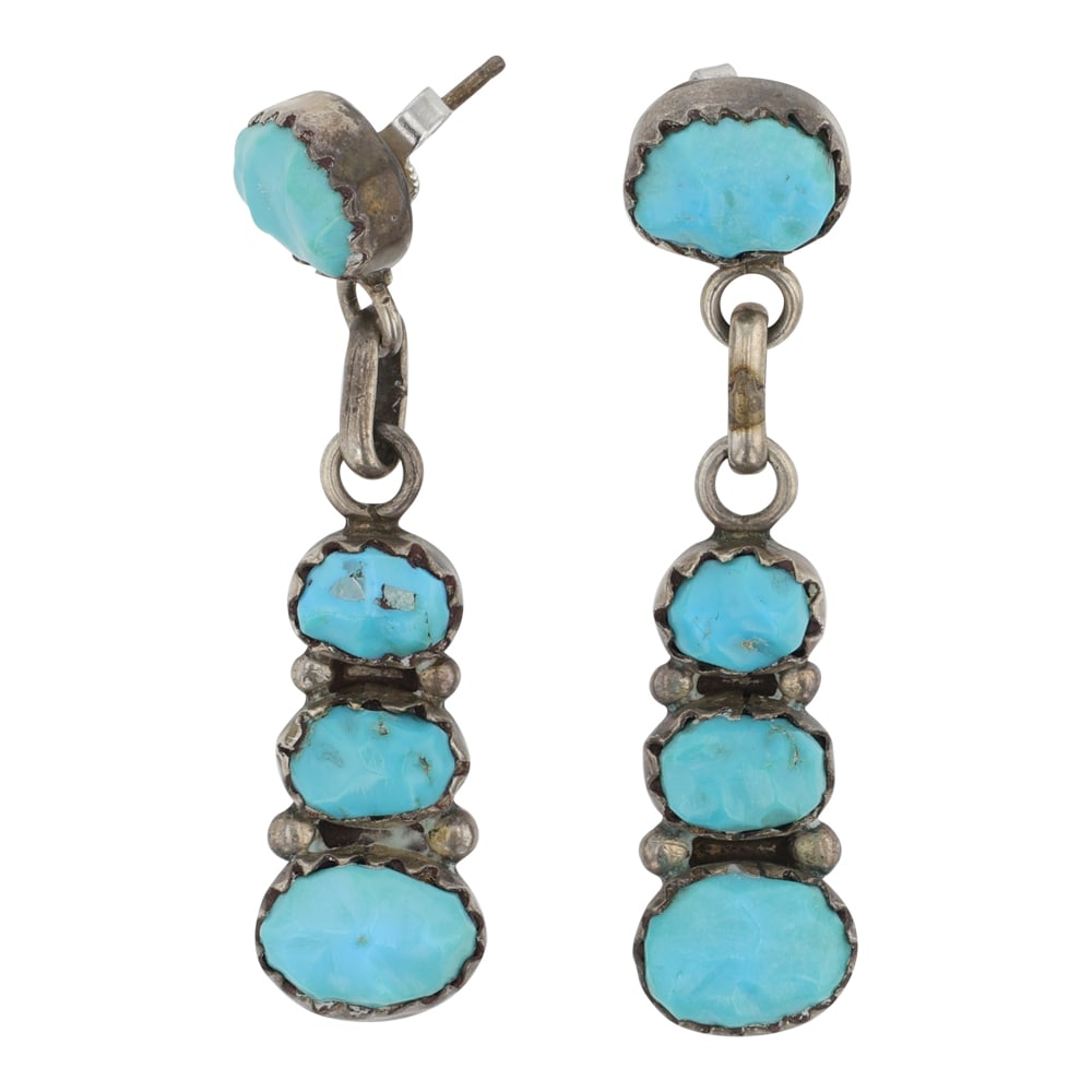 Rodney & Diane Lonjose Zuni Lone Mountain Turquoise earrings: Sterling Silver | Genuine Lone Mountain Turquoise | Rodney & Diane Lonjose Zuni Lone Mountain Turquoise earrings | Zuni Native American Southwest Indian Jewelry | Good (no breaks or damages) |