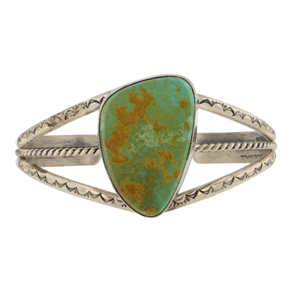 Will Denetdale Navajo Royston Turquoise Cuff Bracelet: Sterling Silver | Genuine Royston Turquoise | Will Denetdale Navajo Royston Turquoise Cuff Bracelet | Navajo Native American Southwest Indian Jewelry | Good (no breaks or damages) | Approximate