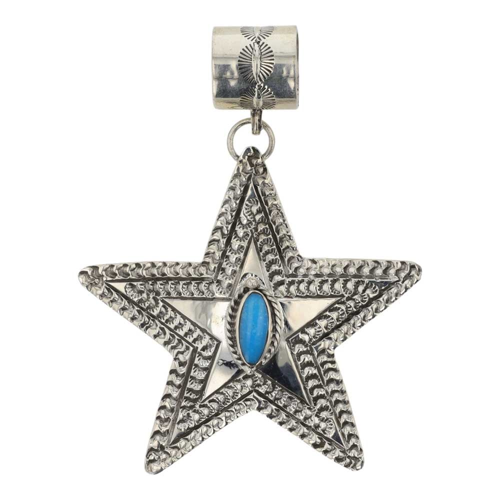 June Delgarito Navajo Kingman Turquoise Star Pendant: Sterling Silver | Genuine Kingman Turquoise | June Delgarito Navajo Kingman Turquoise Star Pendant | Navajo Native American Southwest Indian Jewelry | Good (no breaks or damages) | Approximate