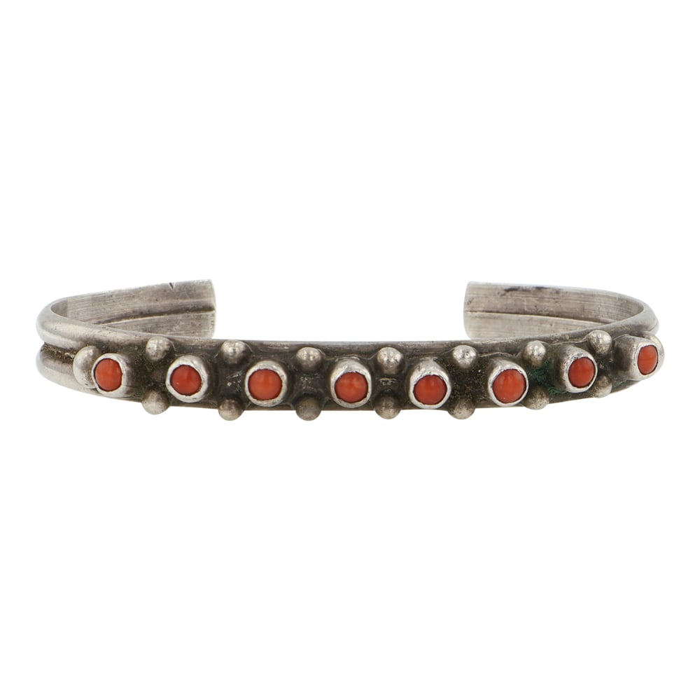 Vintage Navajo Coral Bracelet: Sterling Silver | Genuine Coral | Vintage Navajo Coral Bracelet | Navajo Native American Southwest Indian Jewelry | Good (no breaks or damages) | Approximate Weight:?16 Grams | Bracelet: 5" inner, 1"