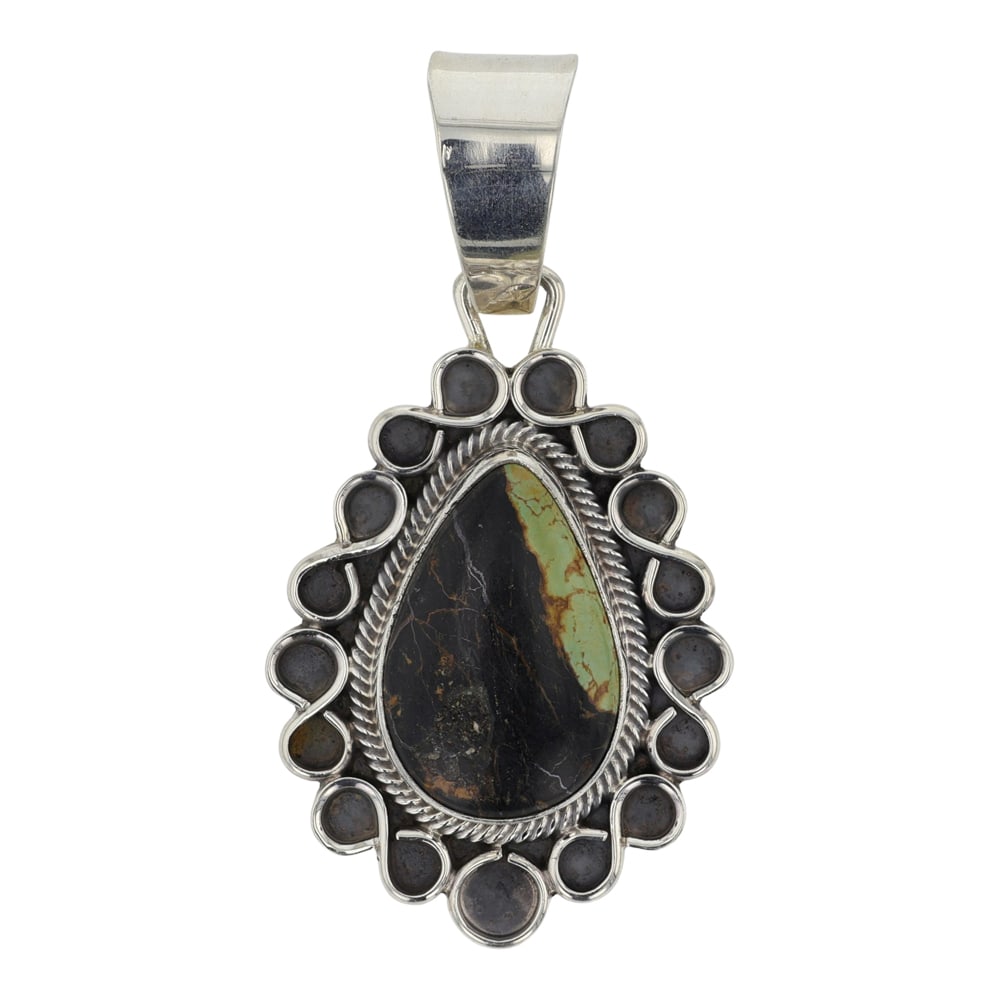 Marita Benally Navajo Blackjack Turquoise Pendant: Sterling Silver | Genuine Blackjack Turquoise | Marita Benally Navajo Blackjack Turquoise Pendant | Navajo Native American Southwest Indian Jewelry | Good (no breaks or damages) | Approximate Weight:?