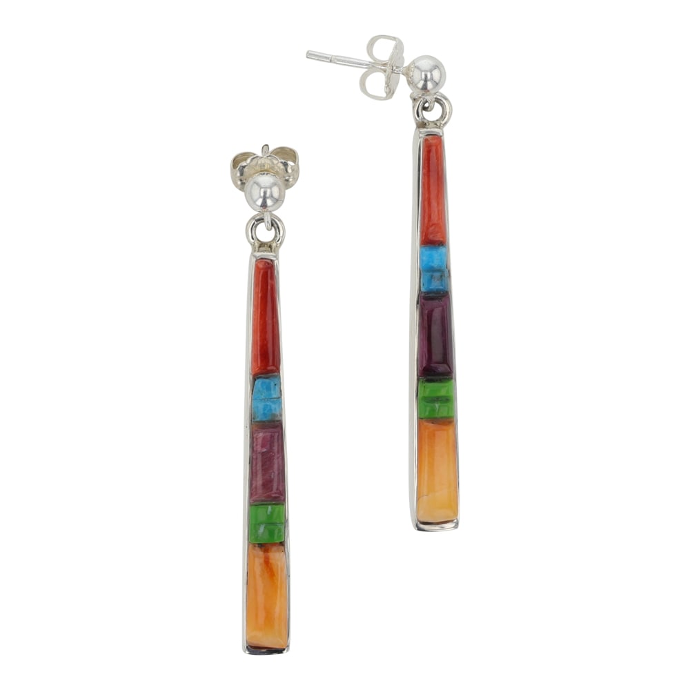 Rick Tolino Navajo Turquoise & Spiny Oyster Cobble Stone Inlay Earrings (1 of 2)
