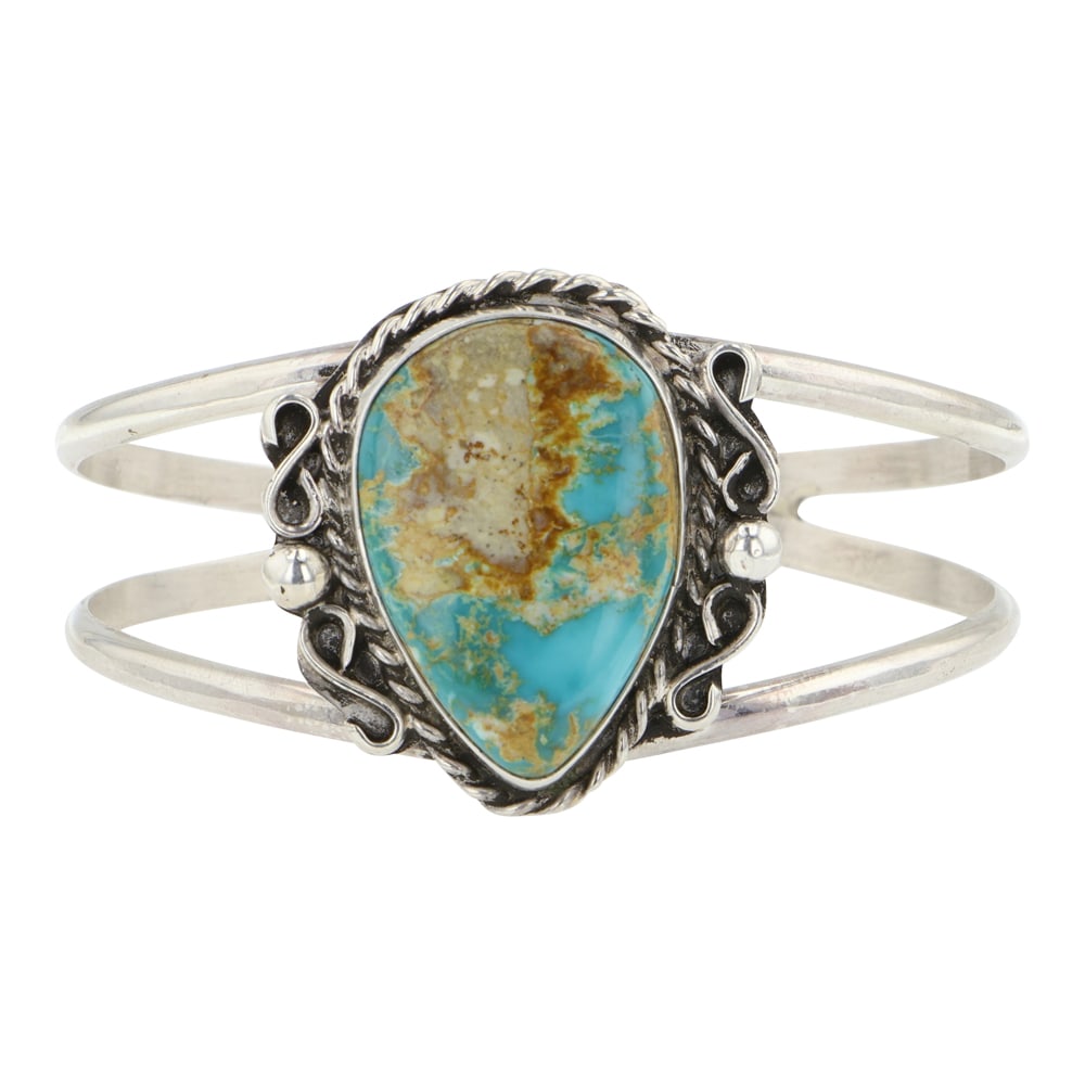 Gilbert Nez Navajo Royston Turquoise Cuff Bracelet: Sterling Silver | Genuine Royston Turquosei | Gilbert Nez Navajo Royston Turquoise Cuff Bracelet | Navajo Native American Southwest Indian Jewelry | Good (no breaks or damages) | Approximate