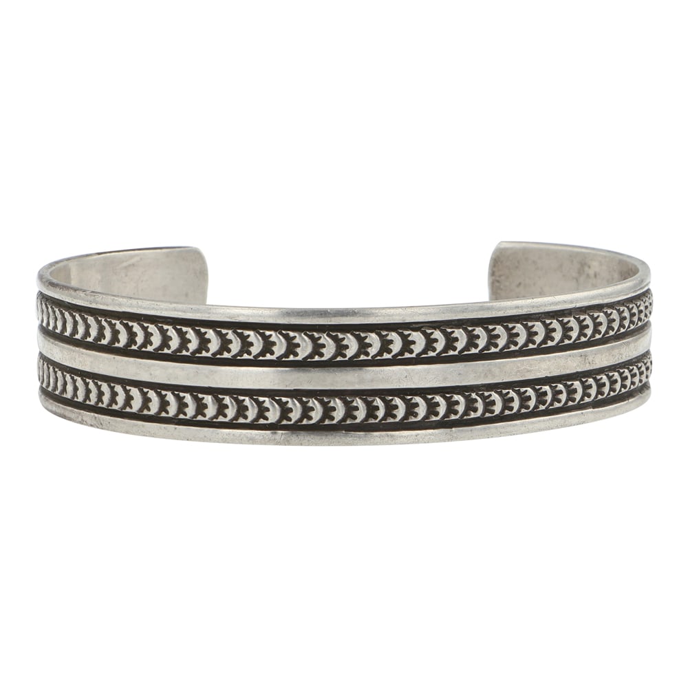 Harold Joe Navjao Stamp-Work Plain Silver Cuff Bracelet (1 of 3)