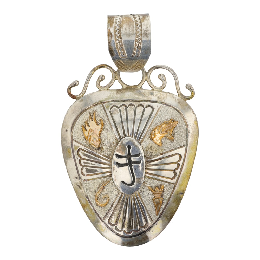 Alonzo Mariano Navajo Sterling Silver & 12K Gold Filled Story Teller Pendant: Sterling Silver | | Alonzo Mariano Navajo Sterling Silver & 12K Gold Filled Story Teller Pendant | Navajo Native American Southwest Indian Jewelry | Good (no breaks or damages) | Approximate Weight:?3