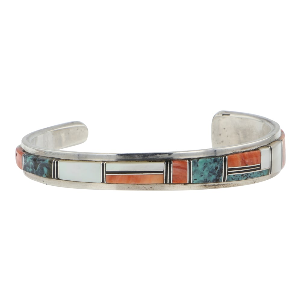 Wilber Yazzie Navajo Turquoise & Shell Inlay Cuff Bracelet (1 of 3)
