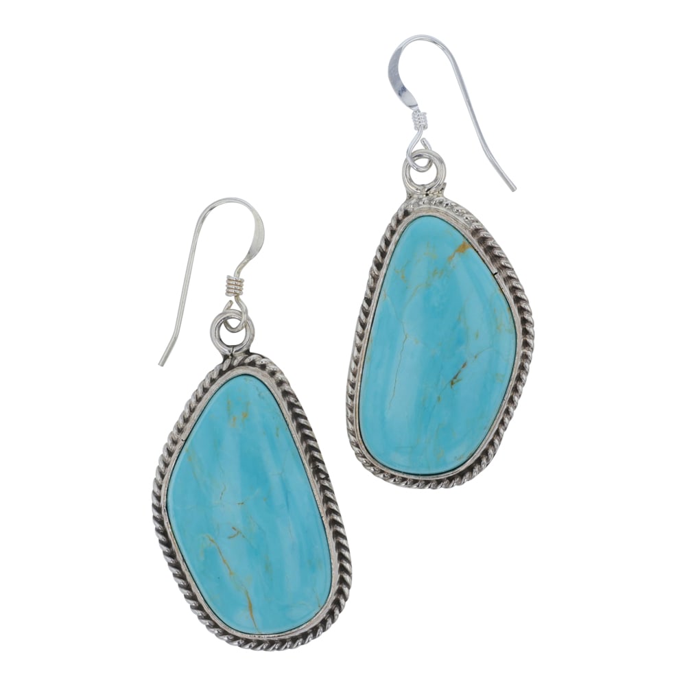 Burt Francisco Navajo Campitos Turquoise Earrings: Sterling Silver | Genuine Campitos Turquoise | Burt Francisco Navajo Campitos Turquoise Earrings | Navajo Native American Southwest Indian Jewelry | Good (no breaks or damages) | Approximate